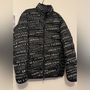 Armani Exchange Black All-Over Logo Puffer Jacket